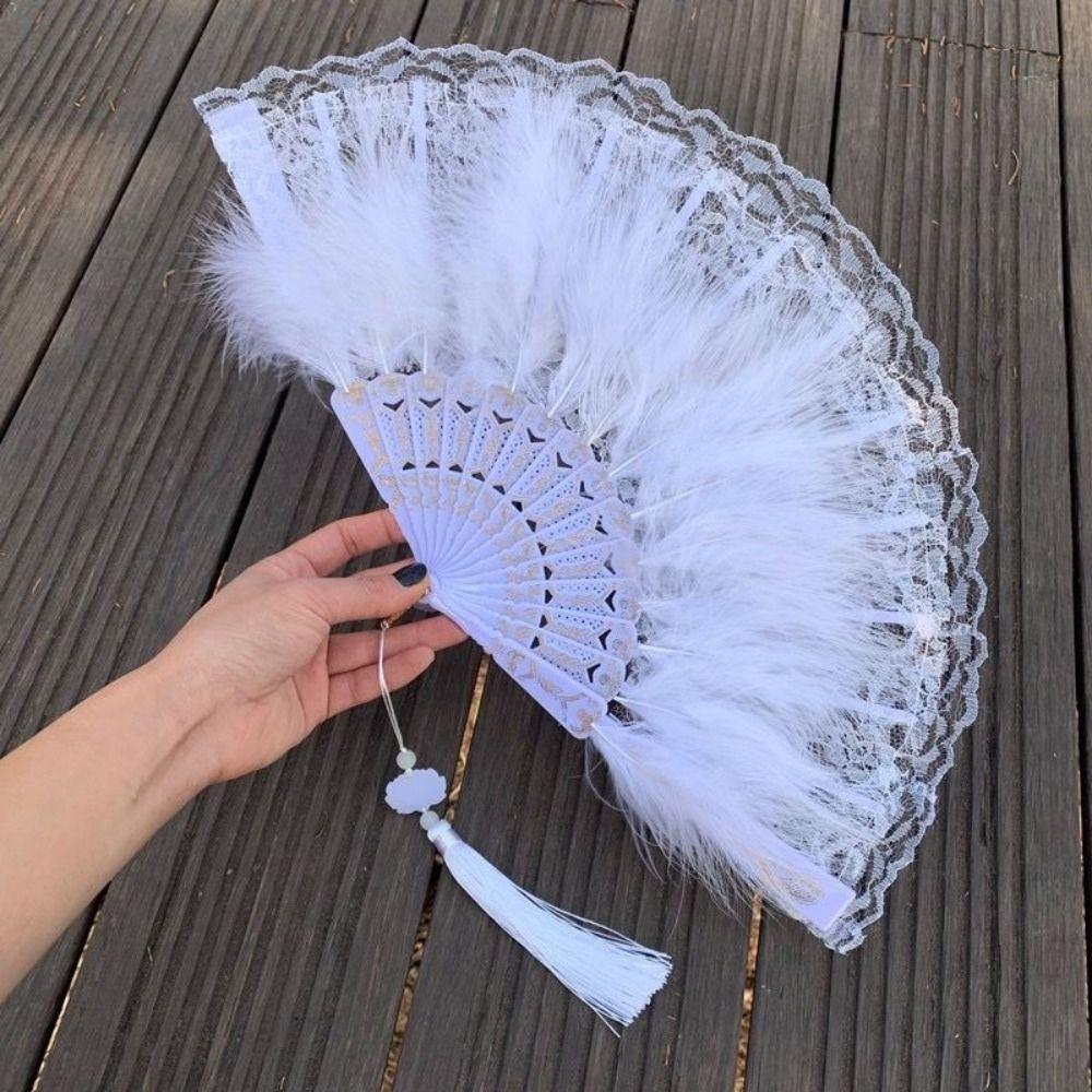 Spanish Style Artificial Feather Fan Retro Folding Fan Faux Feather Plush Fan  Masquerade Party