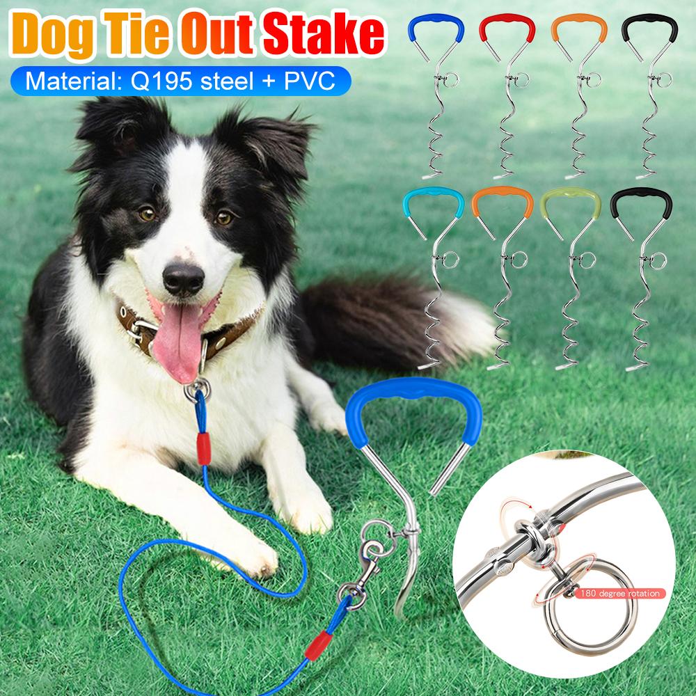 Heavy Duty Dog Tie Out Stake with Soft Grip Handle Metal Spiral Dog Yard Ground Stake Dogs Anchors Leash Fixed Stake for Pet Dog