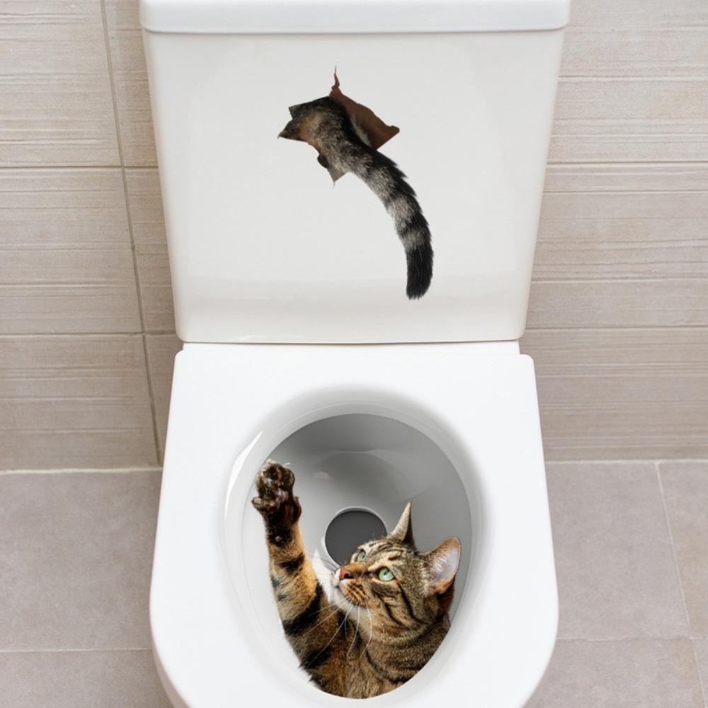Creative Funny Cat 3D Toilet Lid Stickers Removable Self-Adhesive WC Sticker Clear Waterproof Toilet Seat Decals
