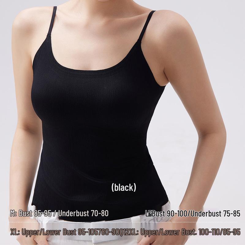 Slim Fit Water Drop Cup Silk Camisole for Women - Seamless Lace Top, Underarm Coverage, Bare-Feel Support L чёрный