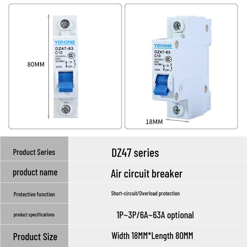 Miniature Circuit Breaker DZ47 - 1P/2P/3P/4P, 32A/63A Household Air Switch.