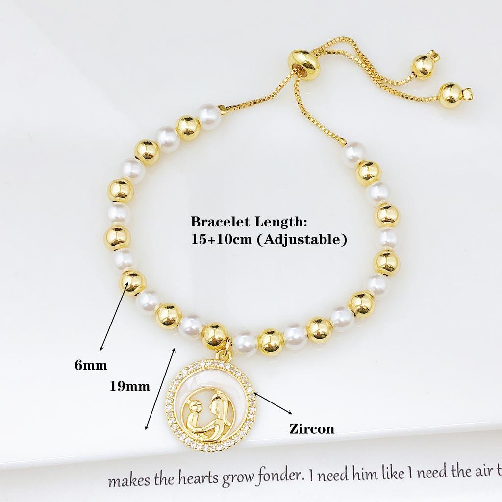 Hot Sale Zircon Shell Mother Theme Copper Bead Pearl Chain Bracelet Fashion for Women Mom Holiday Mother's Day Jewelry Gift