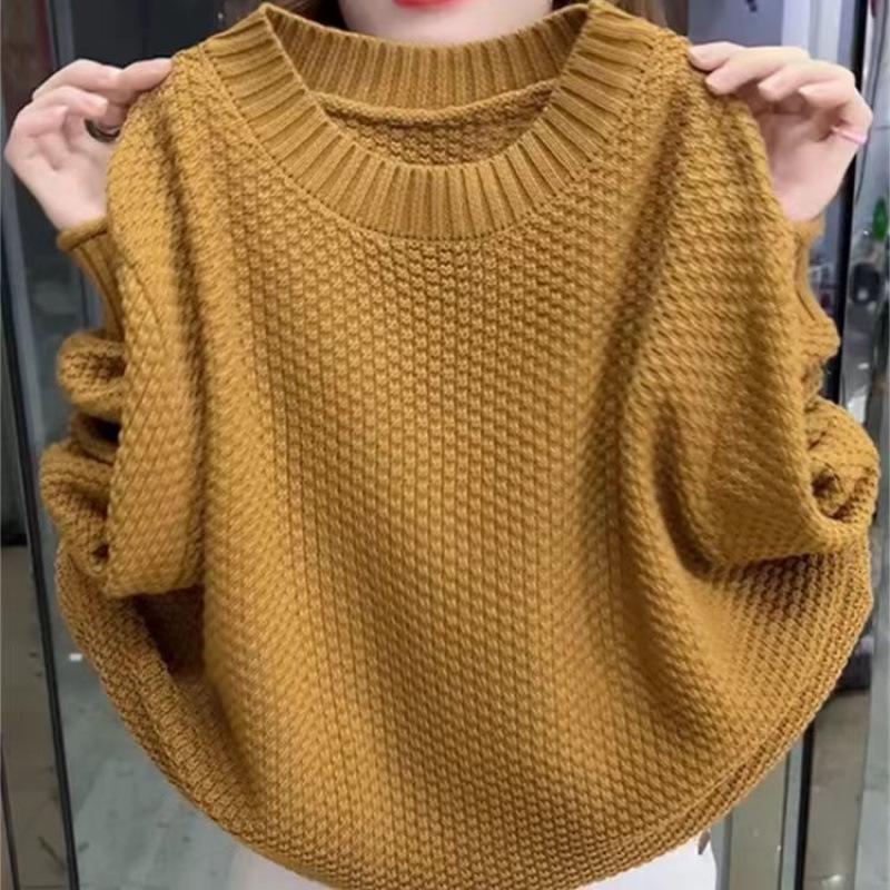 Autumn Winter Round Neck Mom Wear Loose Knit Pullover Sweater Middle Age Casual Outerwear Top