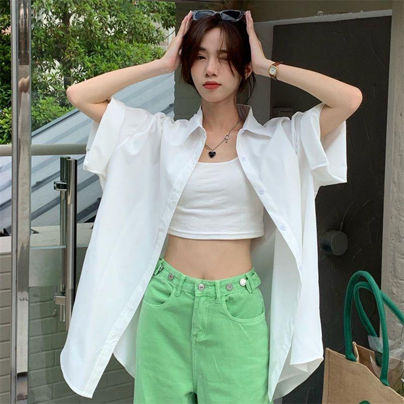 Women's Summer Polo Collar UPF Sun Protection Loose Short Sleeve Shirt Casual Elegant Comfortable Lightweight Easy Care
