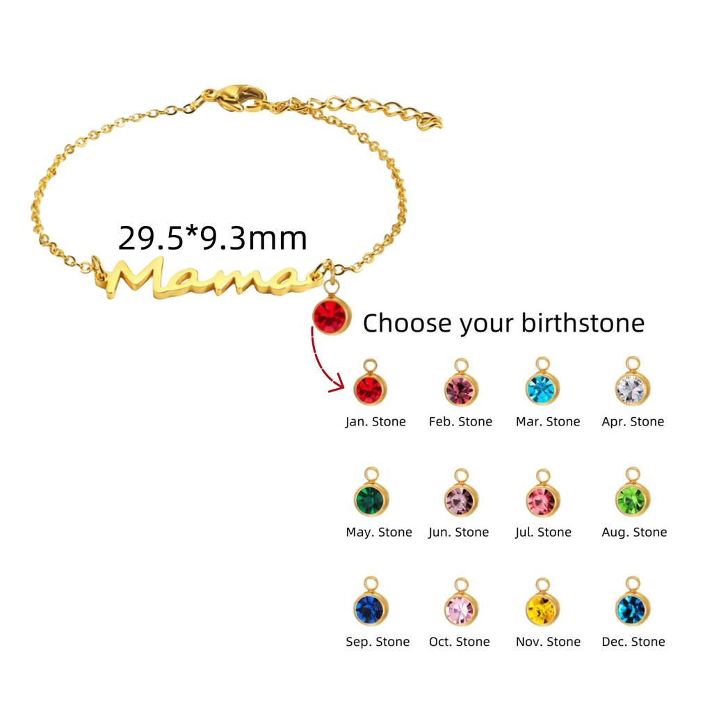 Jeshayuan New Letter Mama Bracelet with Birthstone for Women Gifts for Mother Dainty Zircon Bracelet Jewelry Gifts for New Mom
