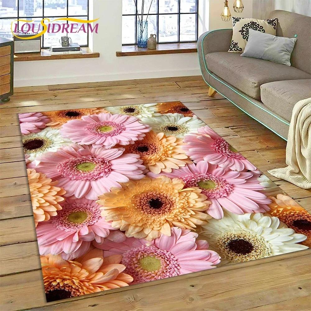3D Dream Sun Flowers Nordic Daisy Carpet Rug for Bedroom Living Room Home Sofa Decoration,Children Game Large Decor Floor Mat
