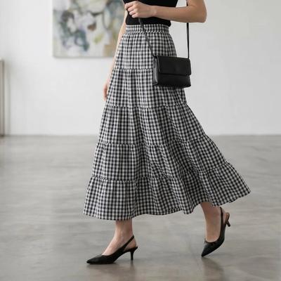 Plaid A-Line Midi Skirt Full Flare Umbrella Vintage Check Skirt Slimming for Women QT2904