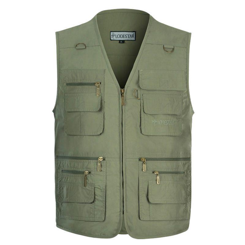 Spring & Autumn Men's Plus Size Cotton Multi-pocket Sleeveless Fishing Vest for Middle-aged & Elderly