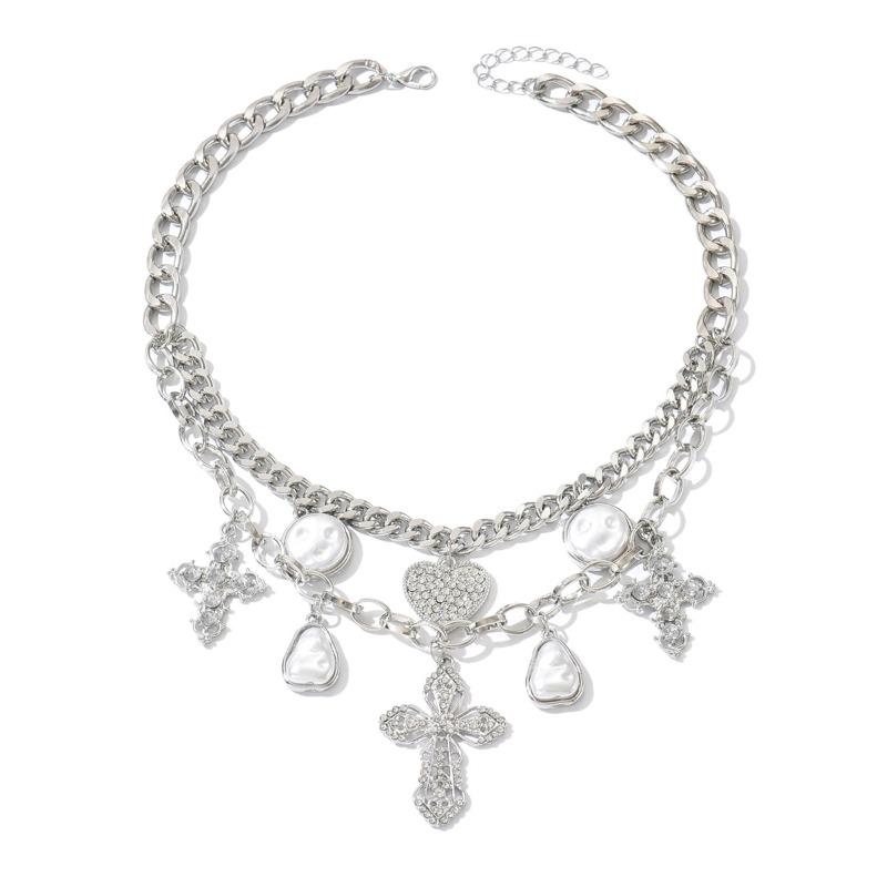 

Многослойное колье-чокер с крестом любви, холодный ветер, преувеличенная подвеска из имитации жемчуга, цепочка для ключицы