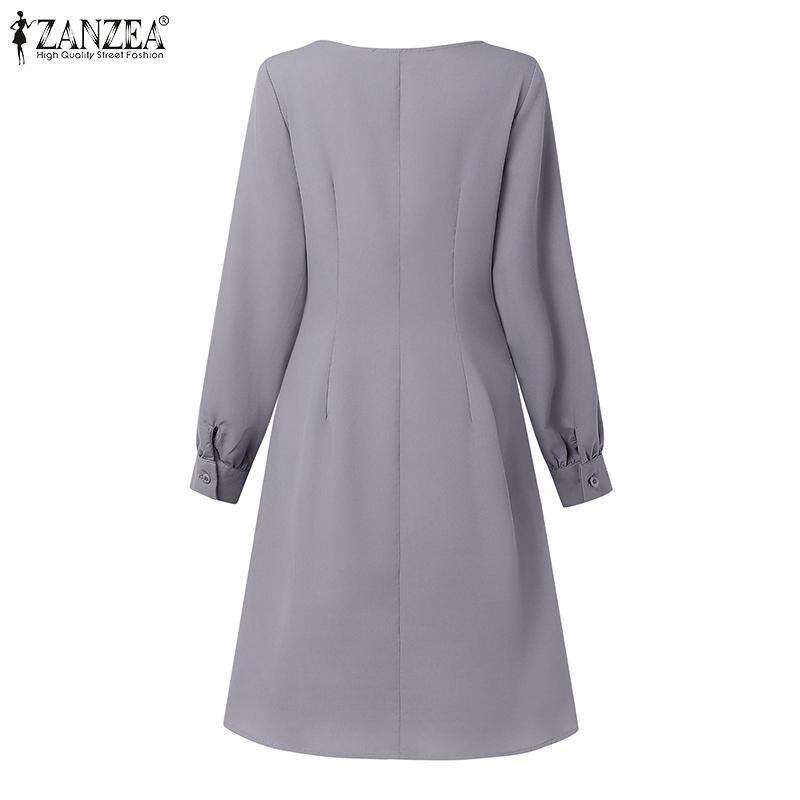 ZANZEA Women Square Neck Casual Long Sleeve Pleated Dress