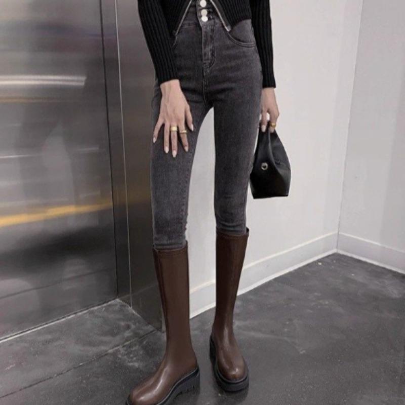 Platform Heel Women Knee-High Boots Fashion Cosy Soft Leather Shoes Autumn Winter Short Plush Women's Knight Long Booties