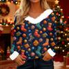 Women's T Shirt Tee Christmas Shirt Long Sleeve Party Christmas Print Fleece Collar V Neck Top