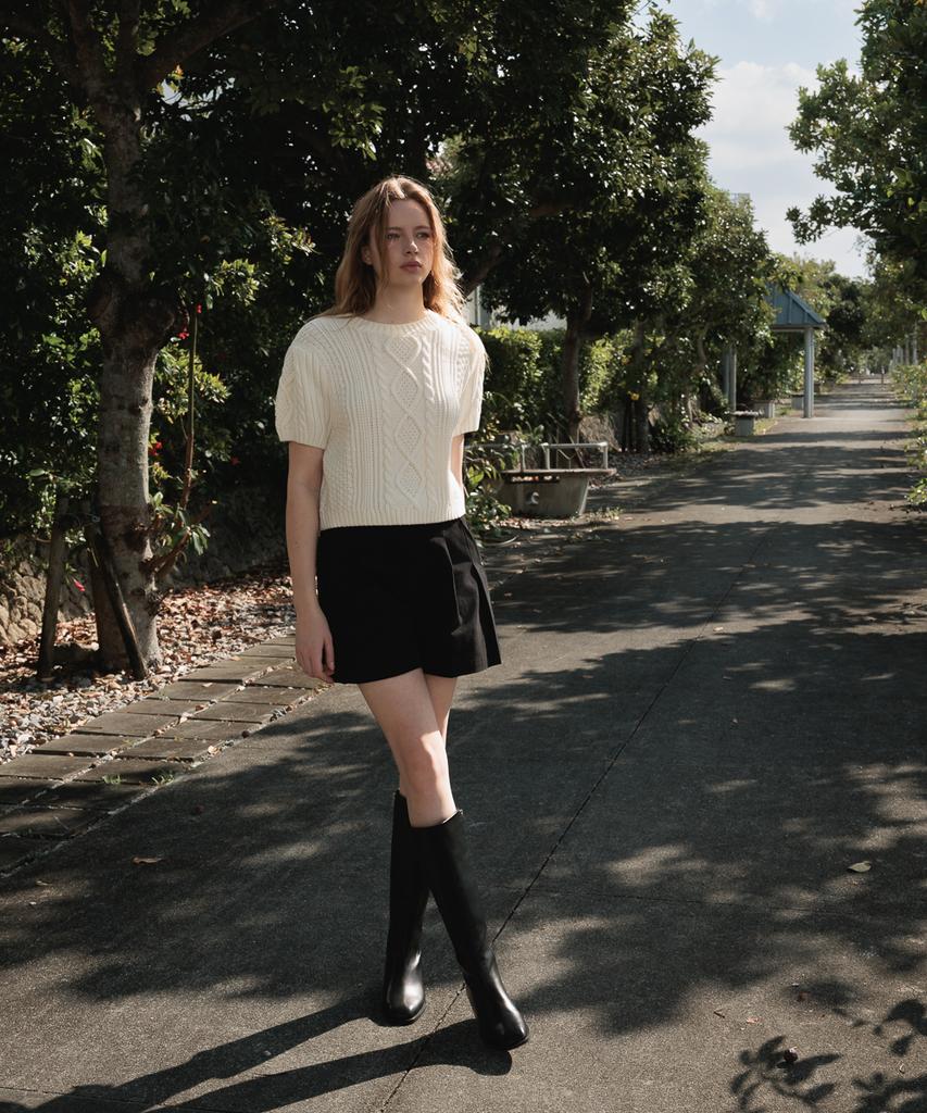 DEHEVE Half Sleeve Cable Knit [Ivory]