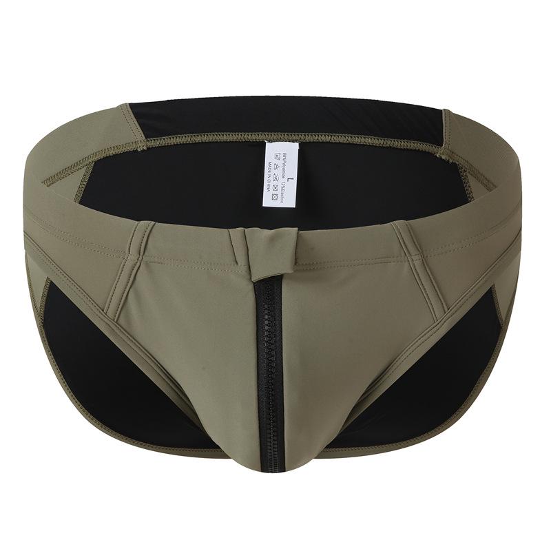 Men's European & American Color Block Zipper Swim Trunks