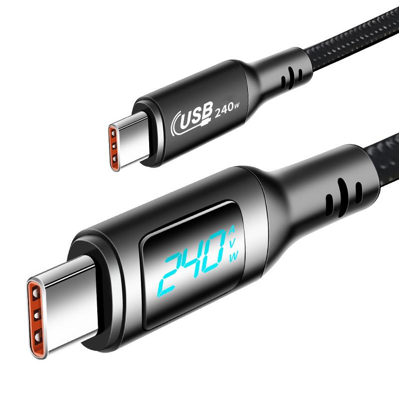 Ultra-Fast 240W Monitoring Dual Type-C Braid PVC Aluminum Conductor Tinned Copper USB2 Digital Display Charging Data Cable for 1 meter