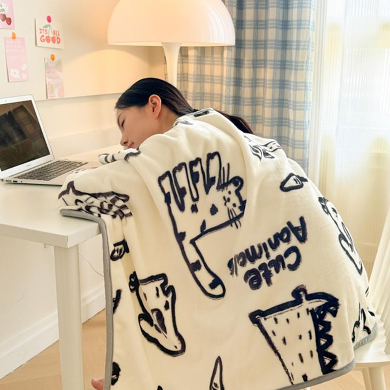 Printed Milk Velvet Wearable Blanket Adults Kid Soft Warm Flannel Shawl Blanket Autumn Winter Multifunctional Office Nap Blanket