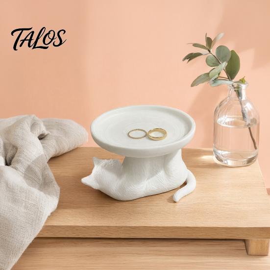 Talos 3D Printed Reclining Cat Jewelry Tray, Cute Ring Holder & Earring Organizer Dish for Dresser Vanity, Decorative Kitten Trinket Bracelets