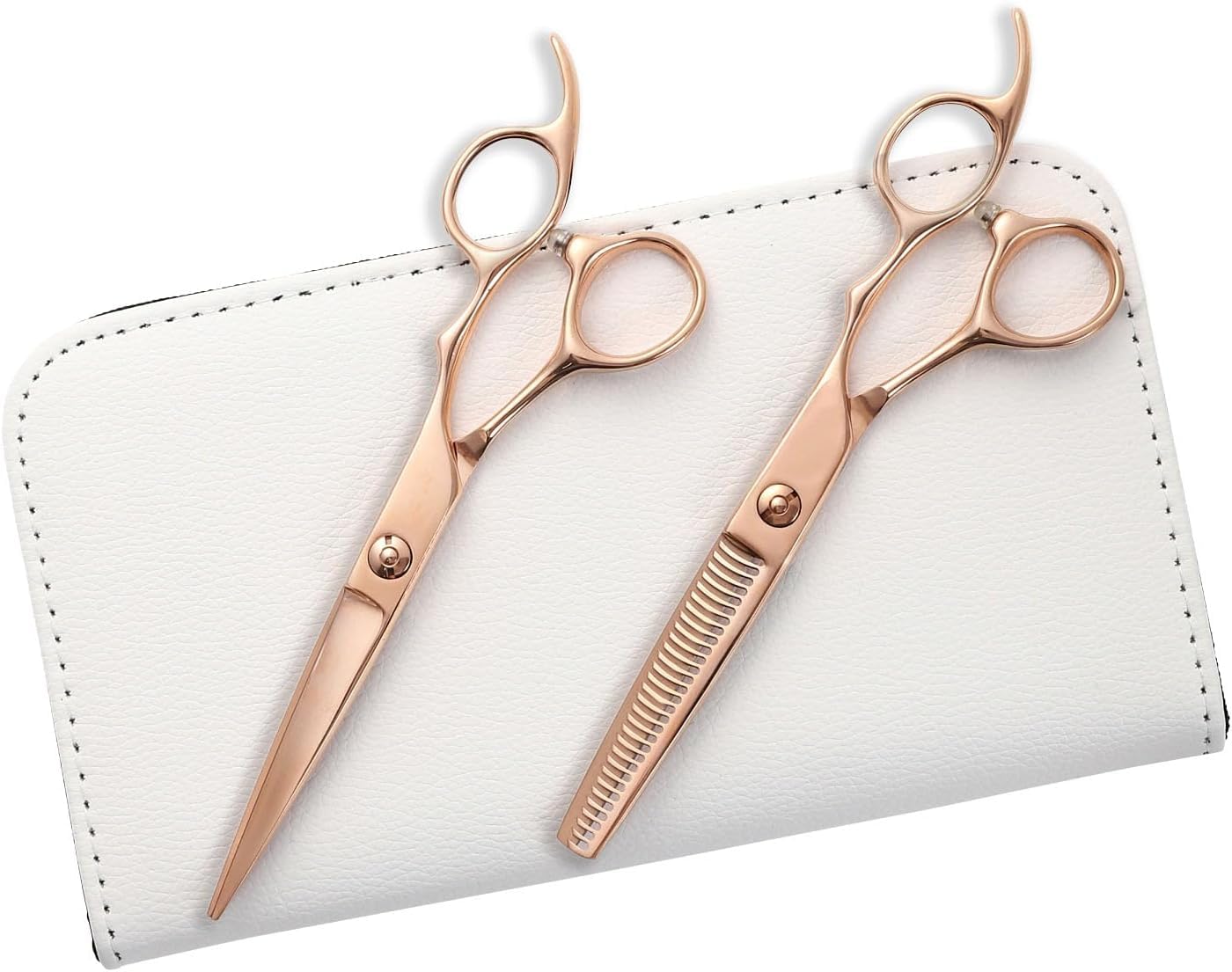 

DEEDS Professional Thinning Scissors Set with Forged Finish and 3D Pink Gold Titanium thinning rate of approximately by a Japanese scissors Ideal for
