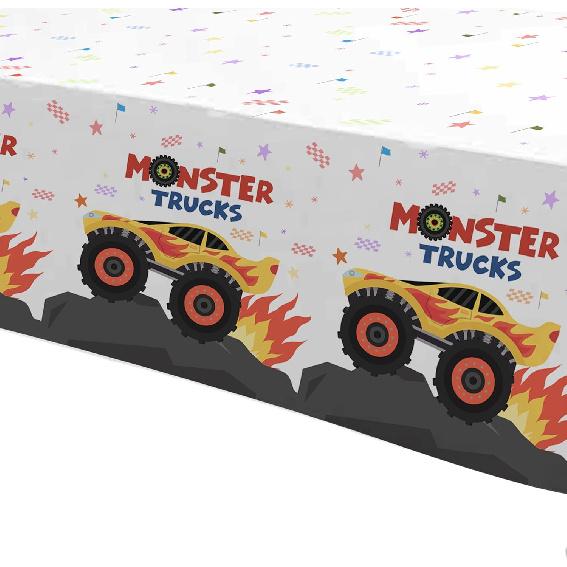 APOWBLS Monster Truck Birthday Party Tablecloth Supplies, 3 Pack Disposable Monster Theme Jam Party Decorations Table Cover, Monster Truck Table