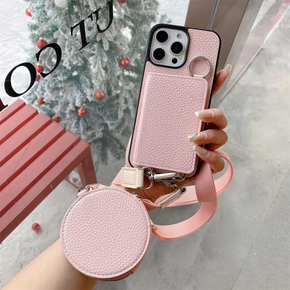Crossbody Wallet Coin Purse Phone Case for IPhone 16 15 14 13 12 11 Pro Max 7 8 Plus Card Pocket Holder Lanyard Leather Cover