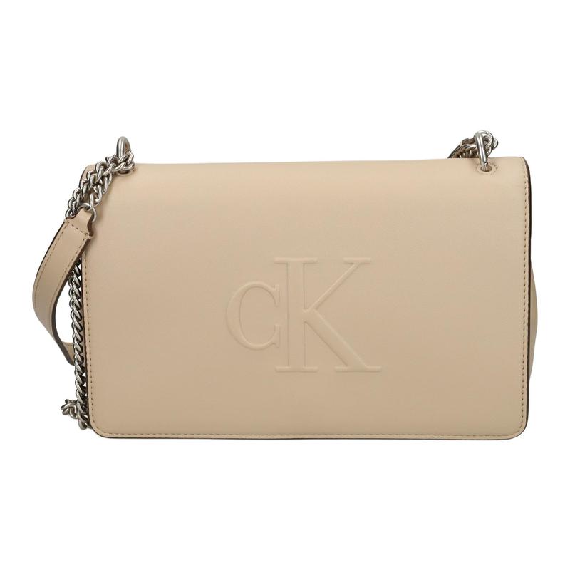 Calvin Klein Front brand embossed chain polyurethane shoulder bag women s beige бежевый