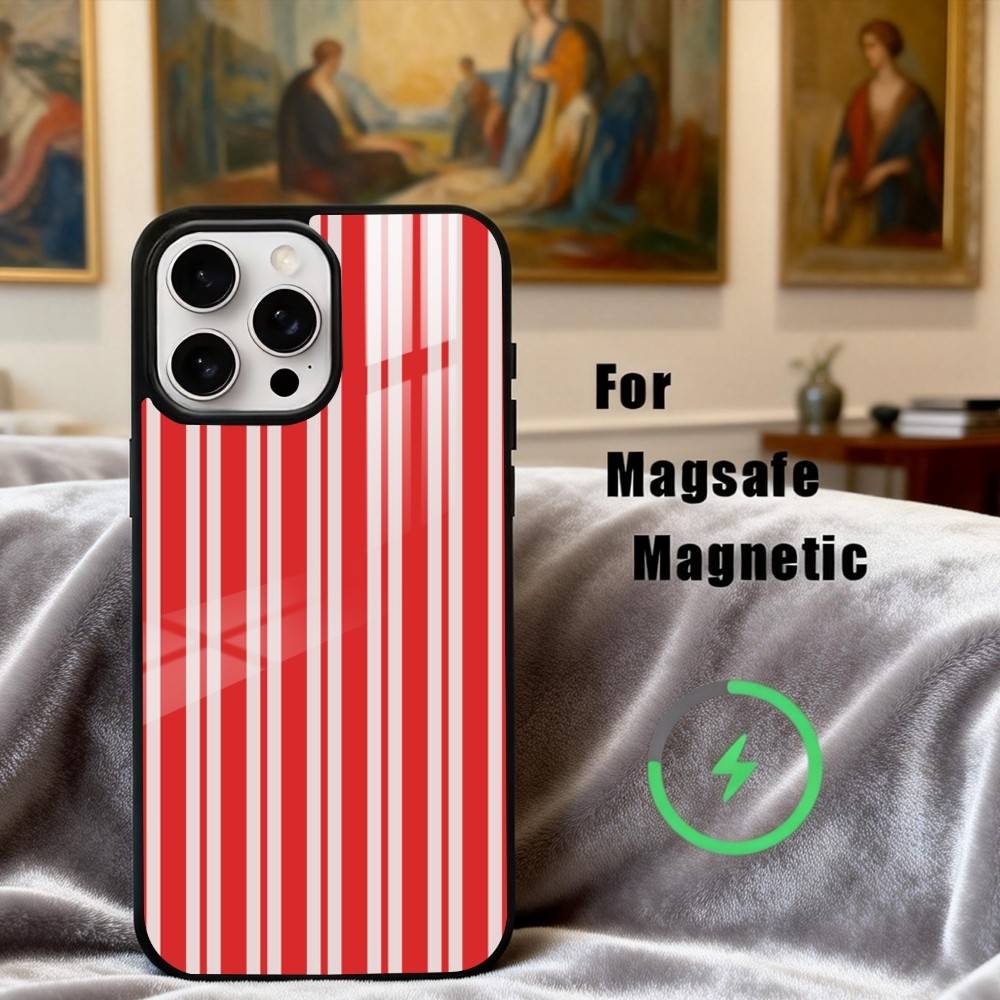 B-Burgundy W-White Stripe Phone Case For iPhone17,16,15,14,13,12,11 Plus,Pro Max Magnetic For Magsafe Wireless Charging