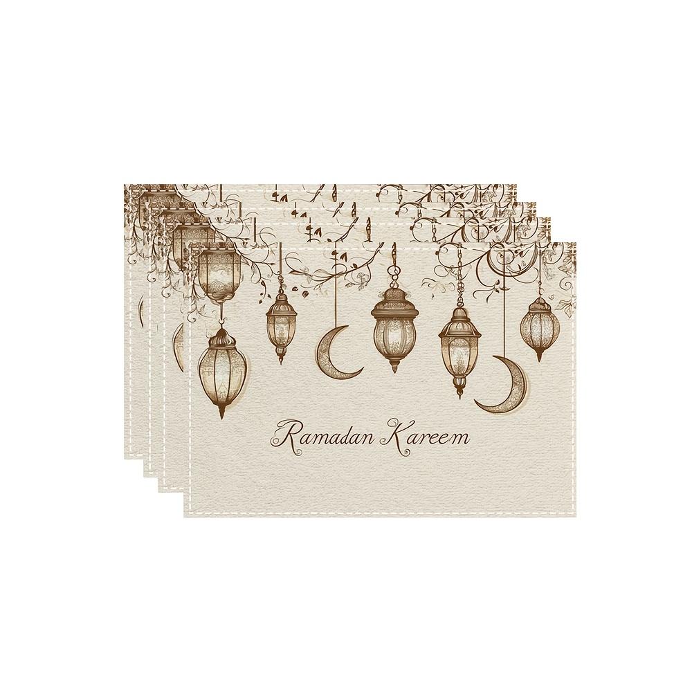 Set of 4 Ramadan Kareem Lanterns Featuring a Moon Design, These Placemats Are Machine Washable, Heat Resistant, And Easy to Clean