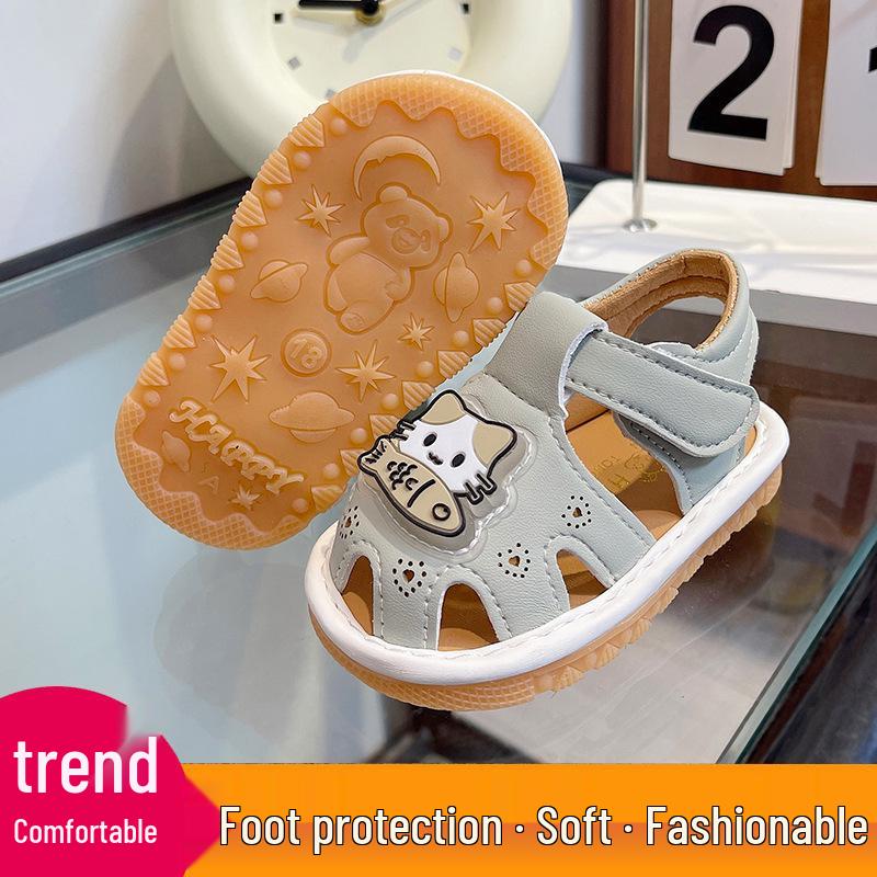 Infant Summer Sandals: Non-Slip Soft Sole, Closed Toe, Cartoon Design, Light-Up Squeaky Shoes