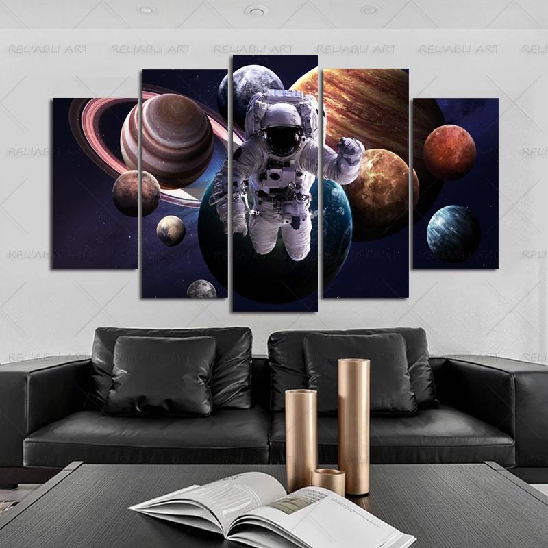 5 Panels Rocket Space Astronaut Canvas Painting Prints Modern Home Decor Universe Galaxy Poster Wall Art Picture For Living Room