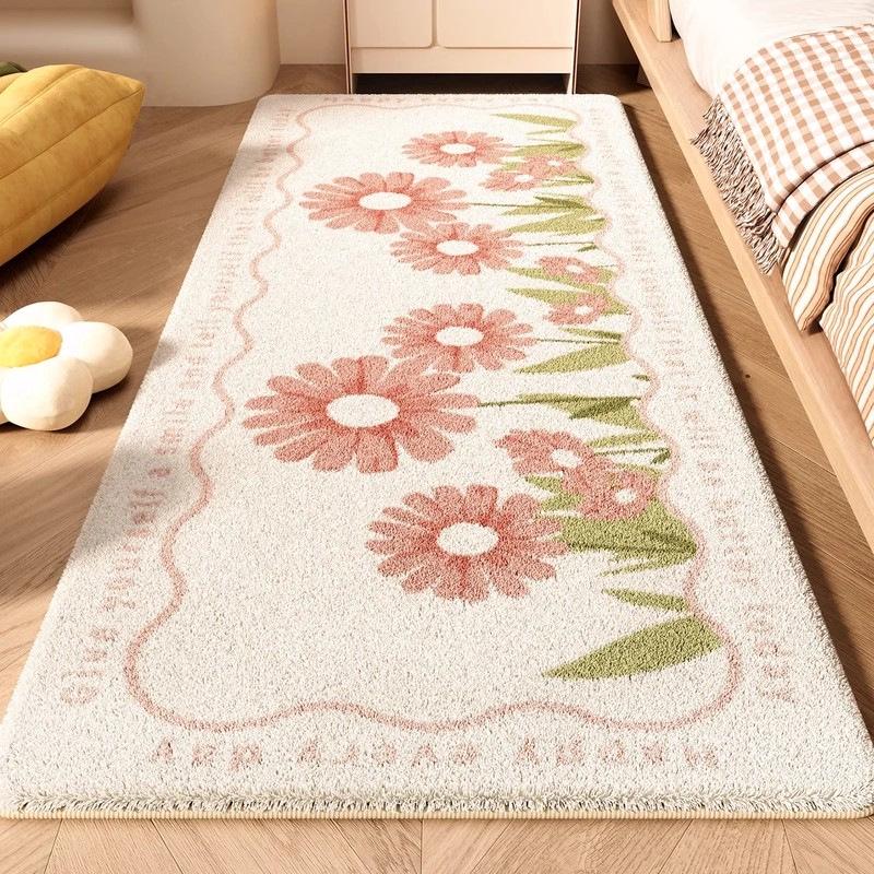 Floral Stain-Resistant Non-Slip Faux Cashmere Rug for Bedroom, Living Room, and Hallway