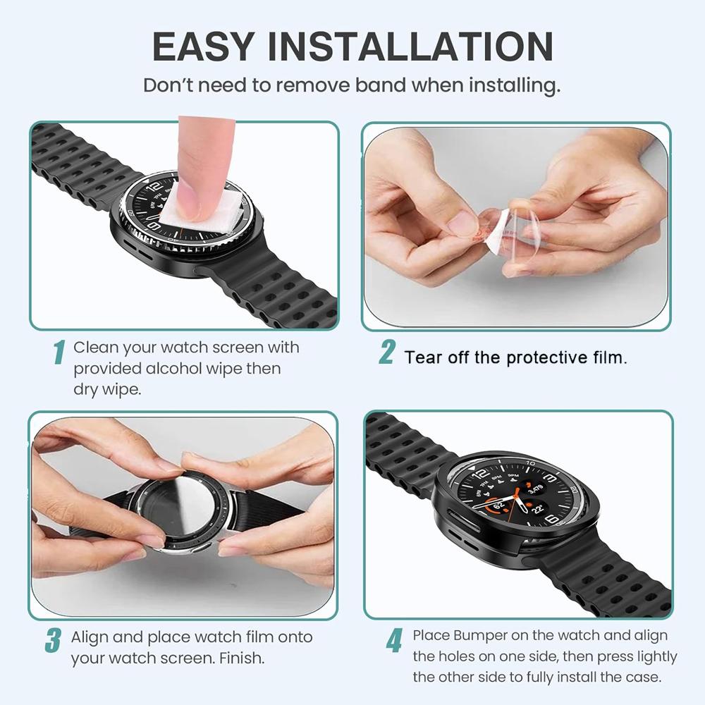 Glass+PC Watch Case For Samsung Galaxy Watch 8 40mm 44mm 8 Classic 46mm Hollow Hard Protective For Galaxy Classic 8 Accessories