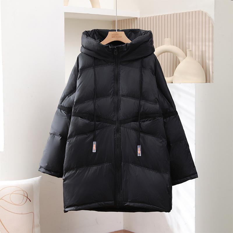 Herbst und Winter locker große Größe weiße Entendaunen lockere Silhouette mittellang mit Kapuze Daunenjacke verdickte Jacke Damen