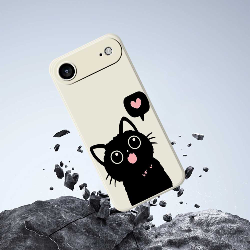 For iPhone 17 Air Case Love Black Cat Pattern Printing Straight Edge TPU Phone Back Cover
