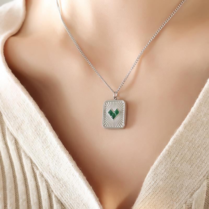 Korean Women'S Niche Design Titanium Steel Square Brand Heart Pendant Necklace Personalized Fashion Earrings Gold-Plated Jewelry Set