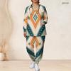 Women Plus Size Nurse Scrub Set V Neck Long Sleeve Printed Pocket Top Long Pants Two Piece