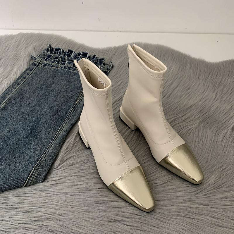 

Дизайнерские женские ботильоны, модные туфли с острым носком, осень-зима, на низком каблуке, женские, эластичные, современные, короткие ботильоны 35