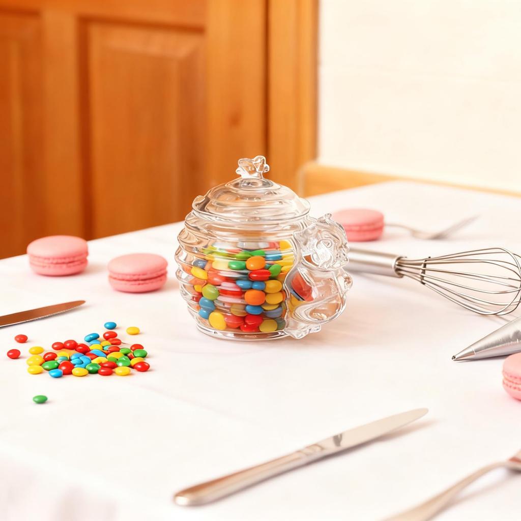 200ml Clear Glass Canister with Lid for Sugar Cubes, Snacks, Nuts, and More. Cute and Charming for Kitchen Storage. Includes Stainless Steel Tongs.