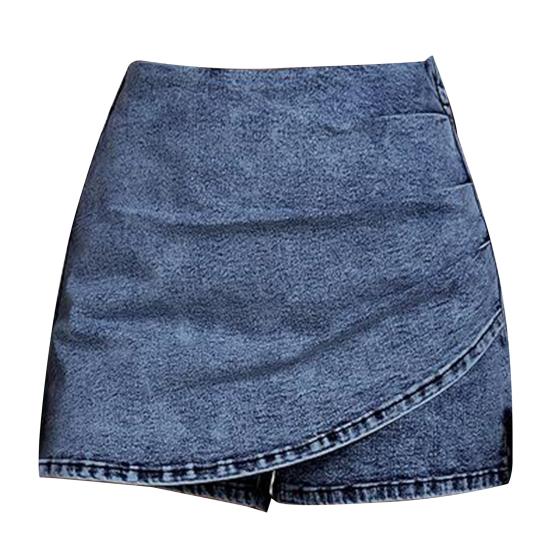 Denim Skorts for Women High Waisted Faux Wrap Short Skirt