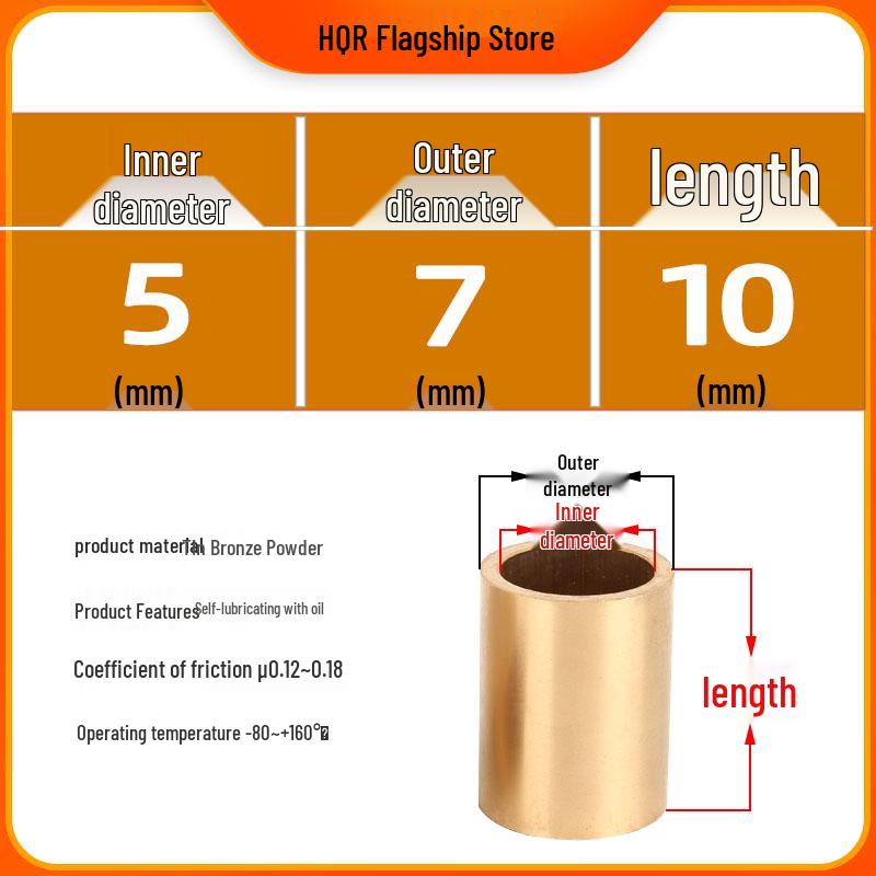 Self-Lubricating Oil-Impregnated Copper Bearing Bushing, Inner Guide 3-5, 6-8, 10-14, 15-32