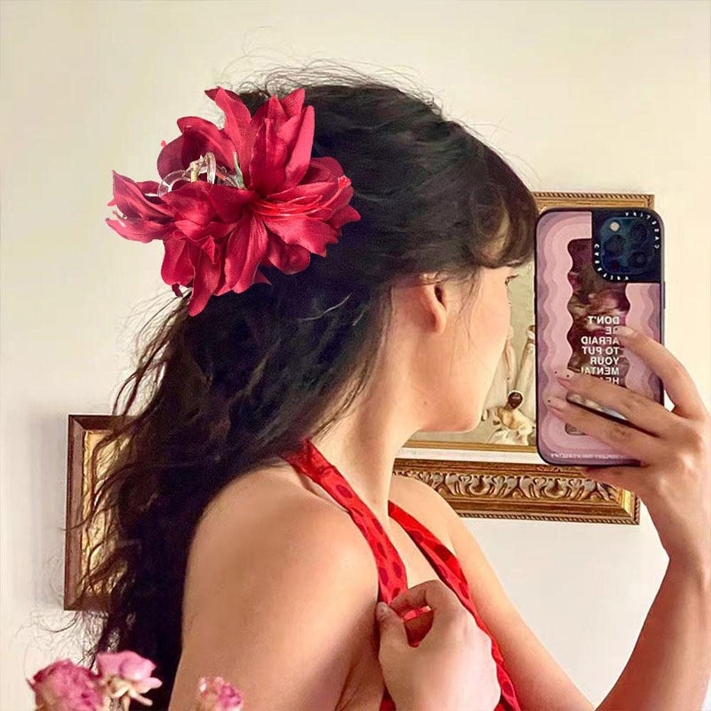 Korean Artificial Flowers Hair Claw Clip Strong Hold Realistic Nonslip Claw Clap Fairy Shark Clips Vacation Photoshoot