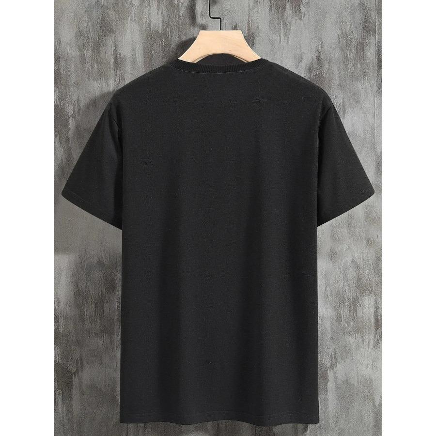 Astronaut Moon Swing Print Men's T-Shirt, 100% Cotton Crew Neck Short Sleeve Top, Spring Summer Menswear High Quality