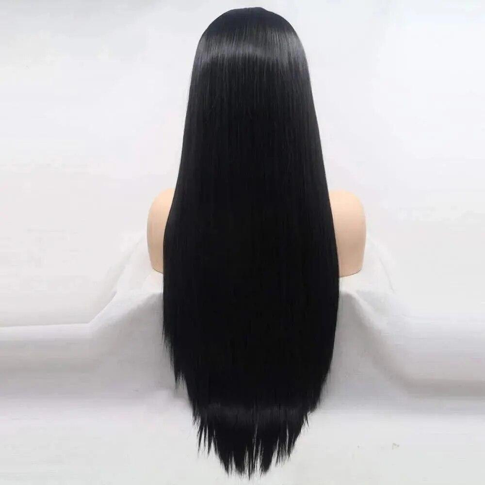 1B# Black Wigs Long Silky Straight Black 13x3 Lace Wig for Women Heat Resistant Fiber Hair Replaceme