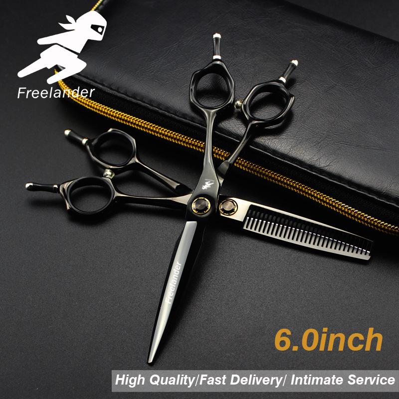 6-Inch Black Double-Tail XMQ-02 Hair Salon Scissors for Bangs - Professional Barber Shears