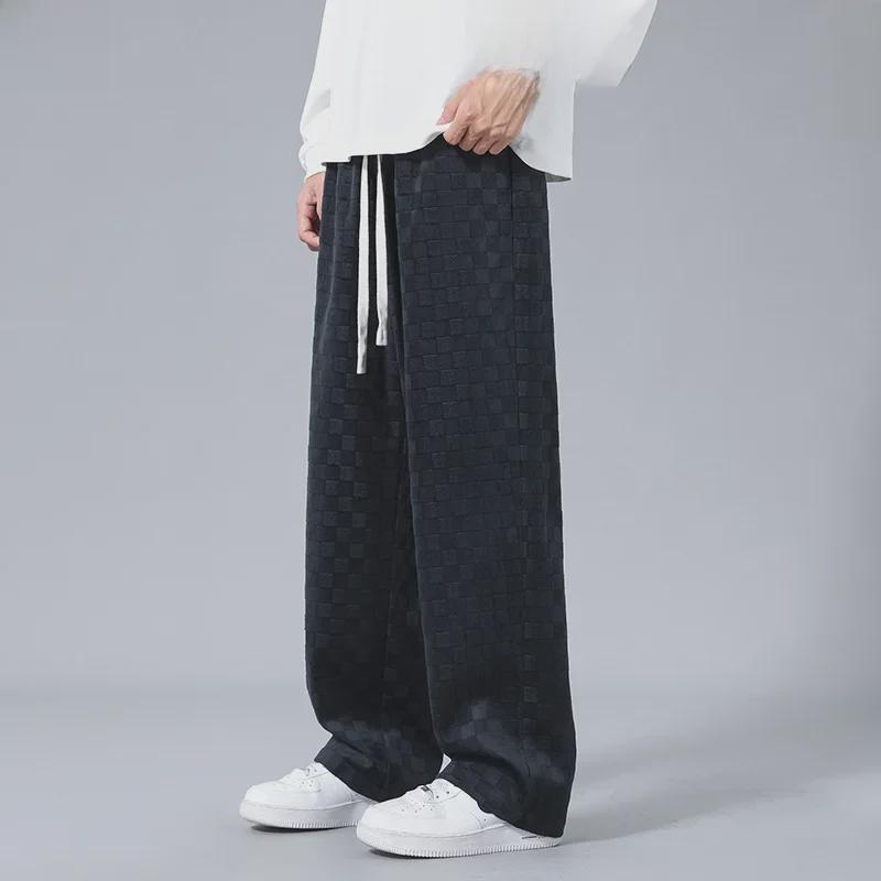 Unisex Checkerboard Corduroy Straight Trousers - Retro Autumn Style