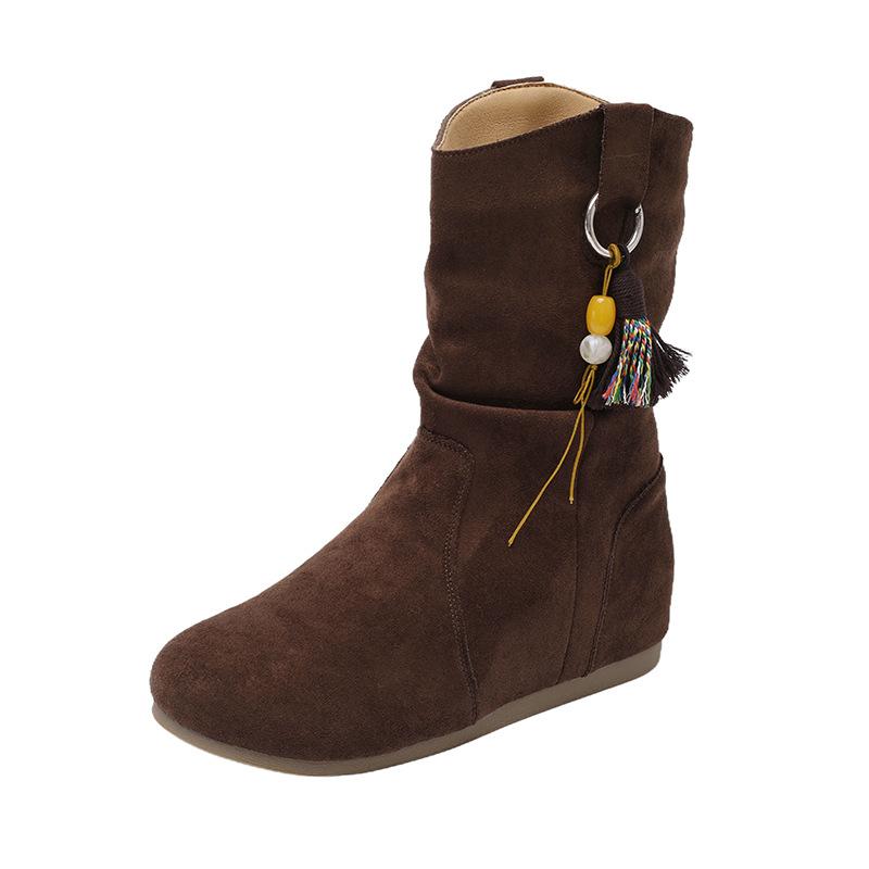 Retro flat-bottomed short boots women's 2025 new autumn lazy wind boots Maillard slim versatile pile boots