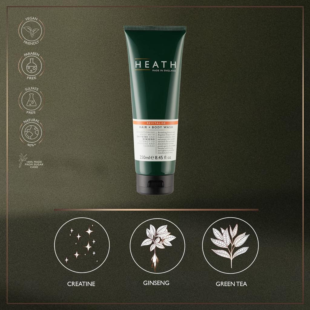HEATH Revitalize Hair Body Wash 250ml Grapefruit Scent Shampoo and Body Wash for the Whole & - - Men's All-in-One Body. Caffeine-Free, Animal-Free,