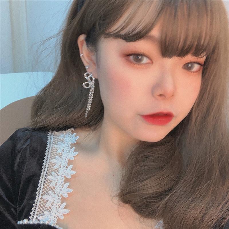 Super flash premium bow stud earrings~ ins Korean new trendy earrings long fringed earrings women's earclips