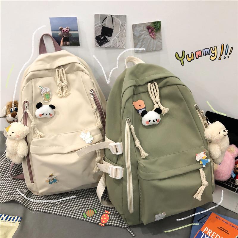 New Backpack with Cute Bear Plush Pendant and Cartoon Pins Large Capacity School Bag for Teen Girls Student Travel