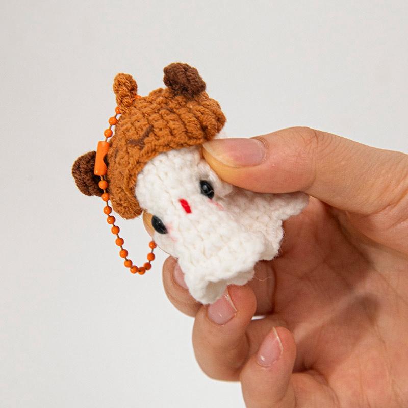 Halloween Cute Ghost Crochet Pendant Desktop Handmade Weaving Decor Creative Halloween Party Gift Backpack Keychain Accessories