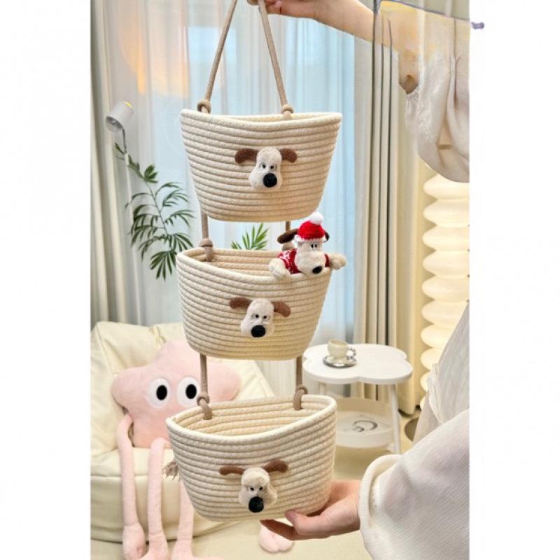 Wall-Mounted Cotton Thread Woven Storage Basket - Dormitory Room Shelf and Behind-Door Organizer